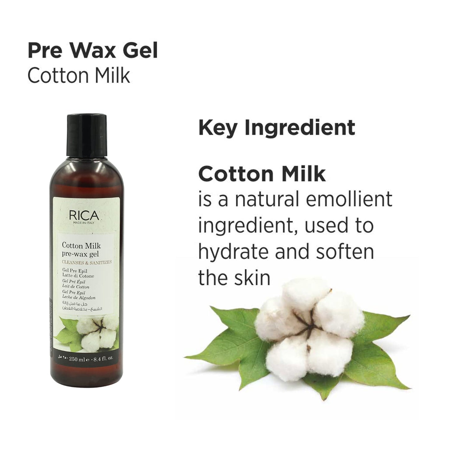Rica Cotton Milk Pre Wax Gel Cleansing Waxing Hair Cleaning